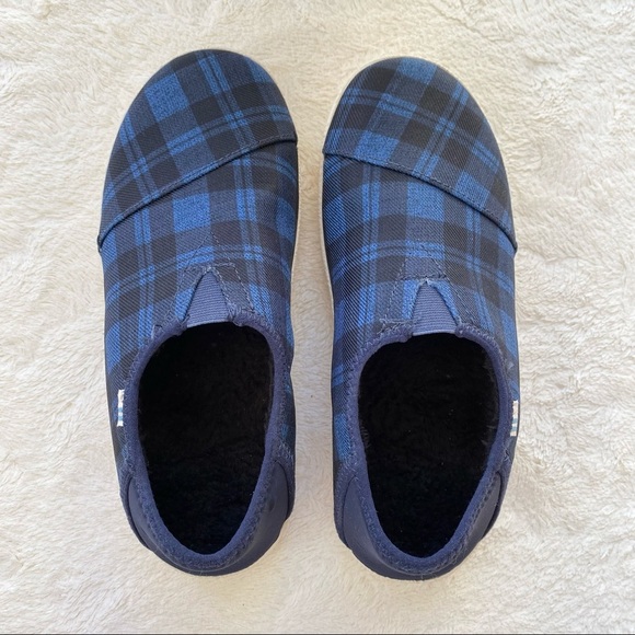 TOMS Rodeo Faux Fur Lined Twill blue check plaid Mens 7 convertible Slippers - Picture 12 of 13
